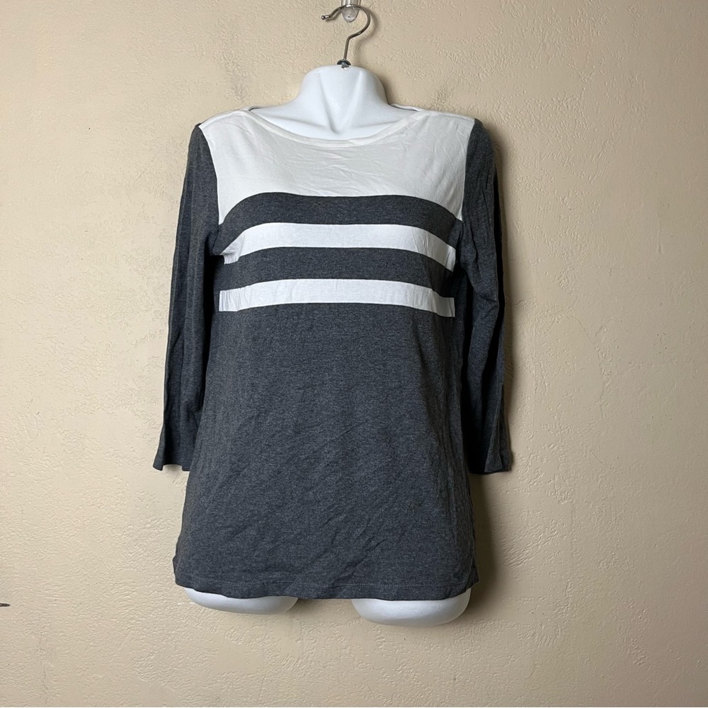 5/$25 Gap the lowery super soft boatneck 3/4 sleeve gray white women top size XL